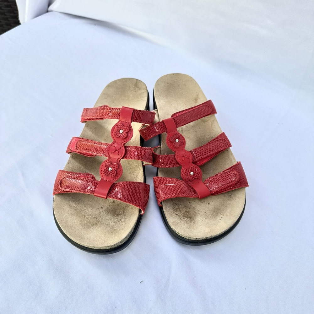 SAS Naples Sandals Womens US 10 M Red Leather Snakeskin Embossed Comfort Slides
